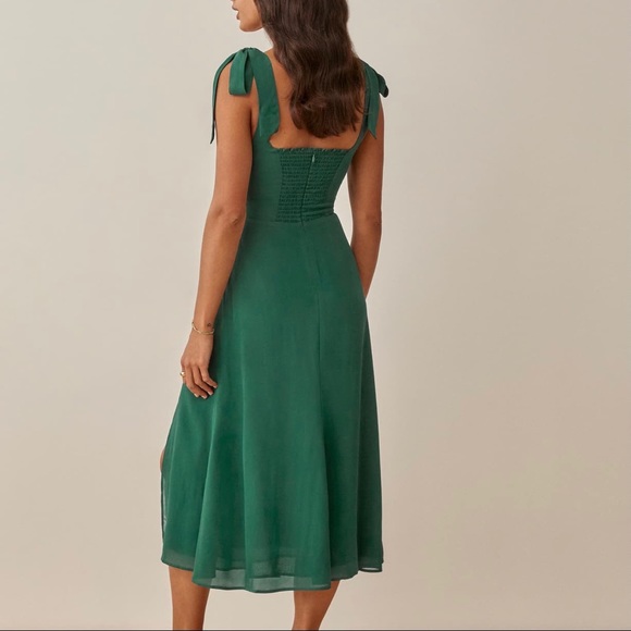 BEST Reformation Twilight Midi Dress Sz2/2p Emerald Green Wedding Cocktail - Picture 4 of 9